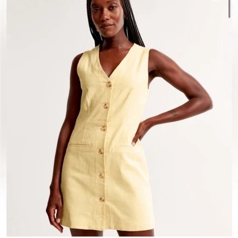 NWT Abercrombie Mara Butter Yellow Button-Down Linen Sleeveless Dress Size M